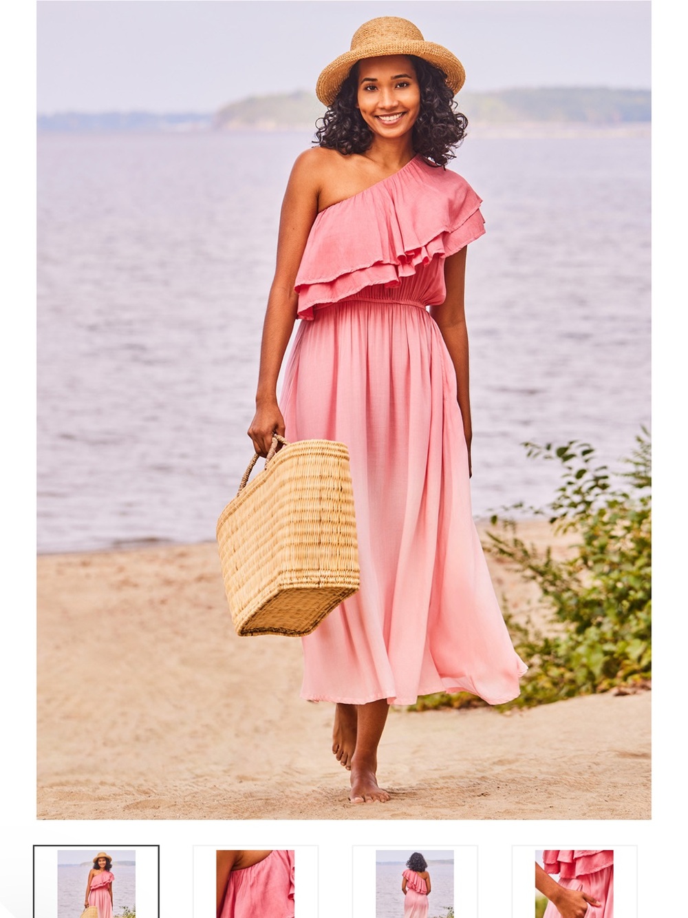 April Cornell Pink One Shoulder Ruffle Layered Modal Maxi Dress Size M